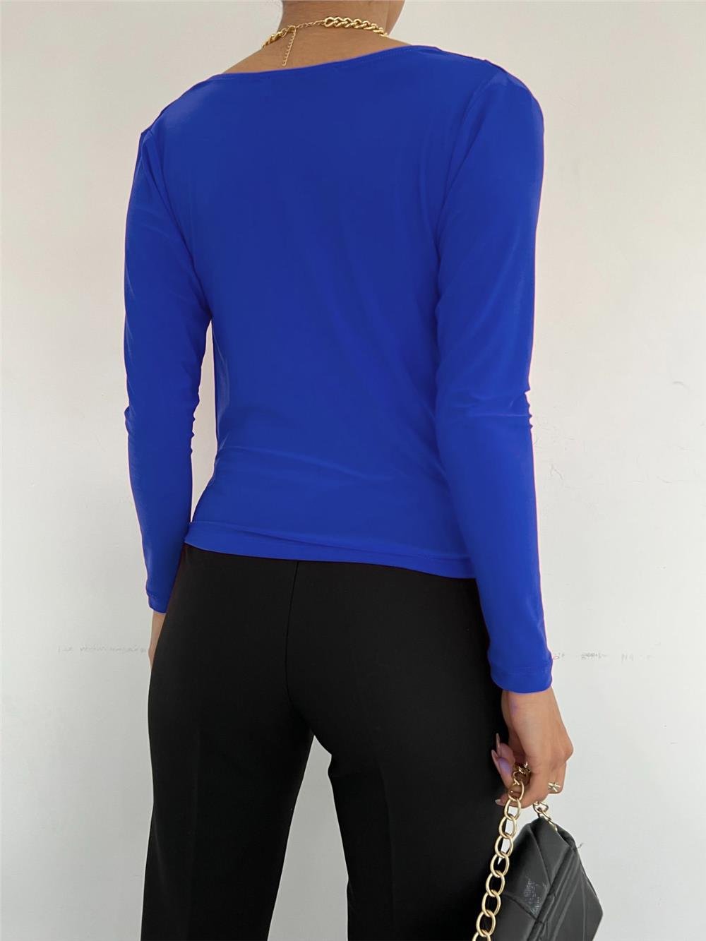 Draped Neck Sendy Blouse -Saxe-246-2544-R10