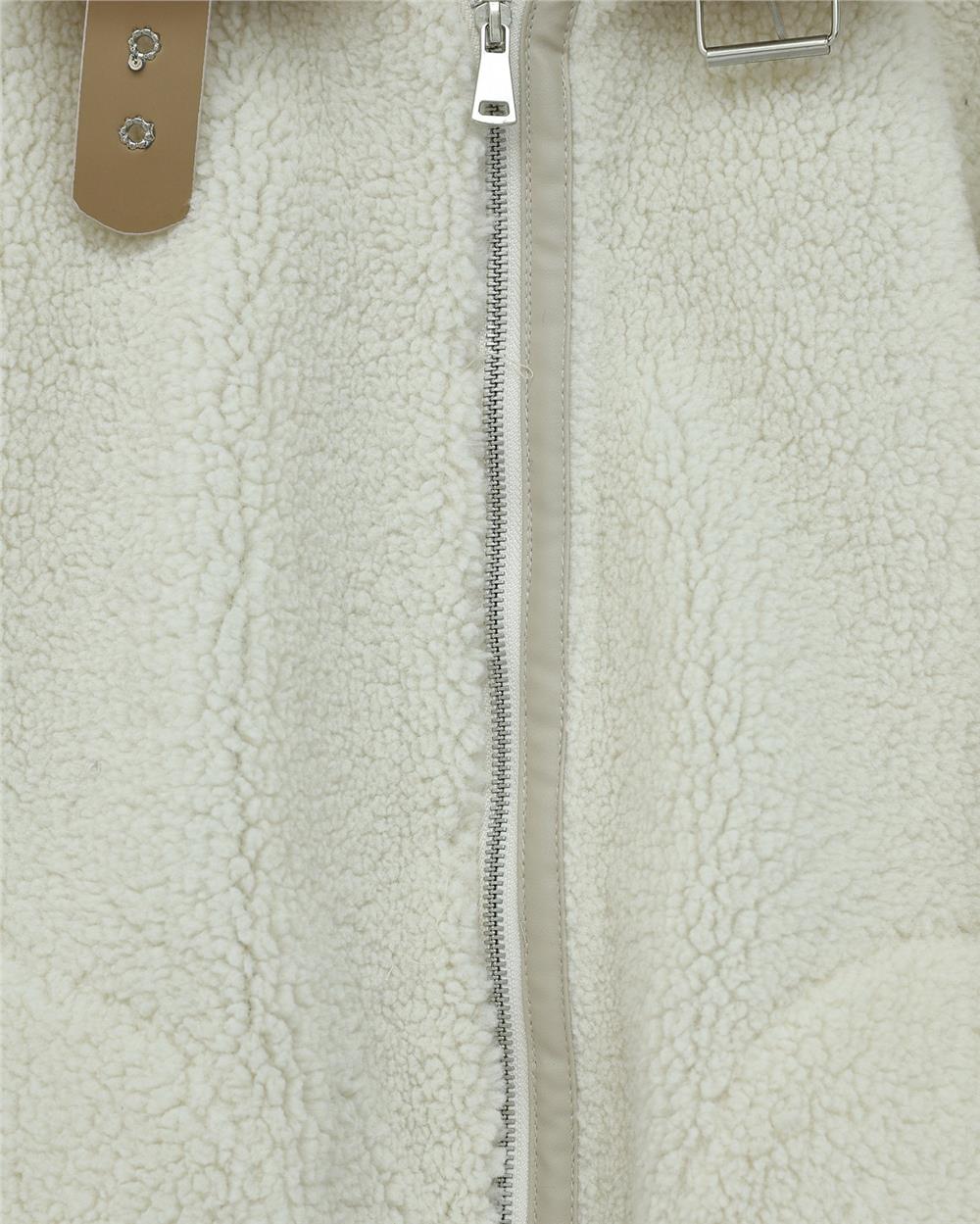 Yakası Garni Detaylı İçi Astarlı Cep Detaylı  Peluş Mont  -Bej-348-2666-R56