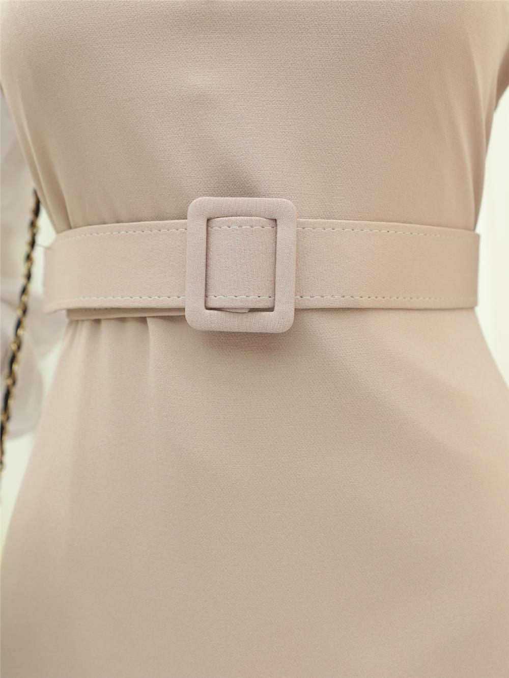V Neck Long Gilet Dress -Beige-111-60811-R56