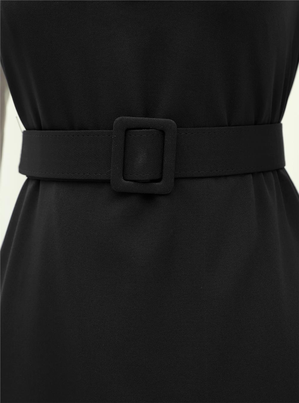 V Neck Long Gilet Dress -Black-111-60811-R01