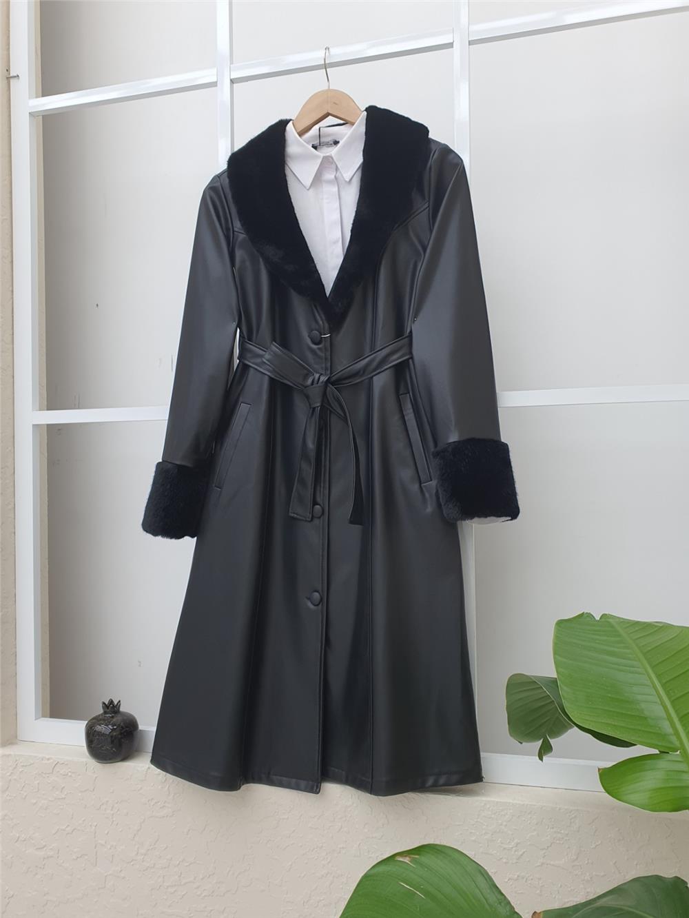 Yakası ve Kol Manşeti Soft Peluş Deri Kap -Siyah-197-4806-R01