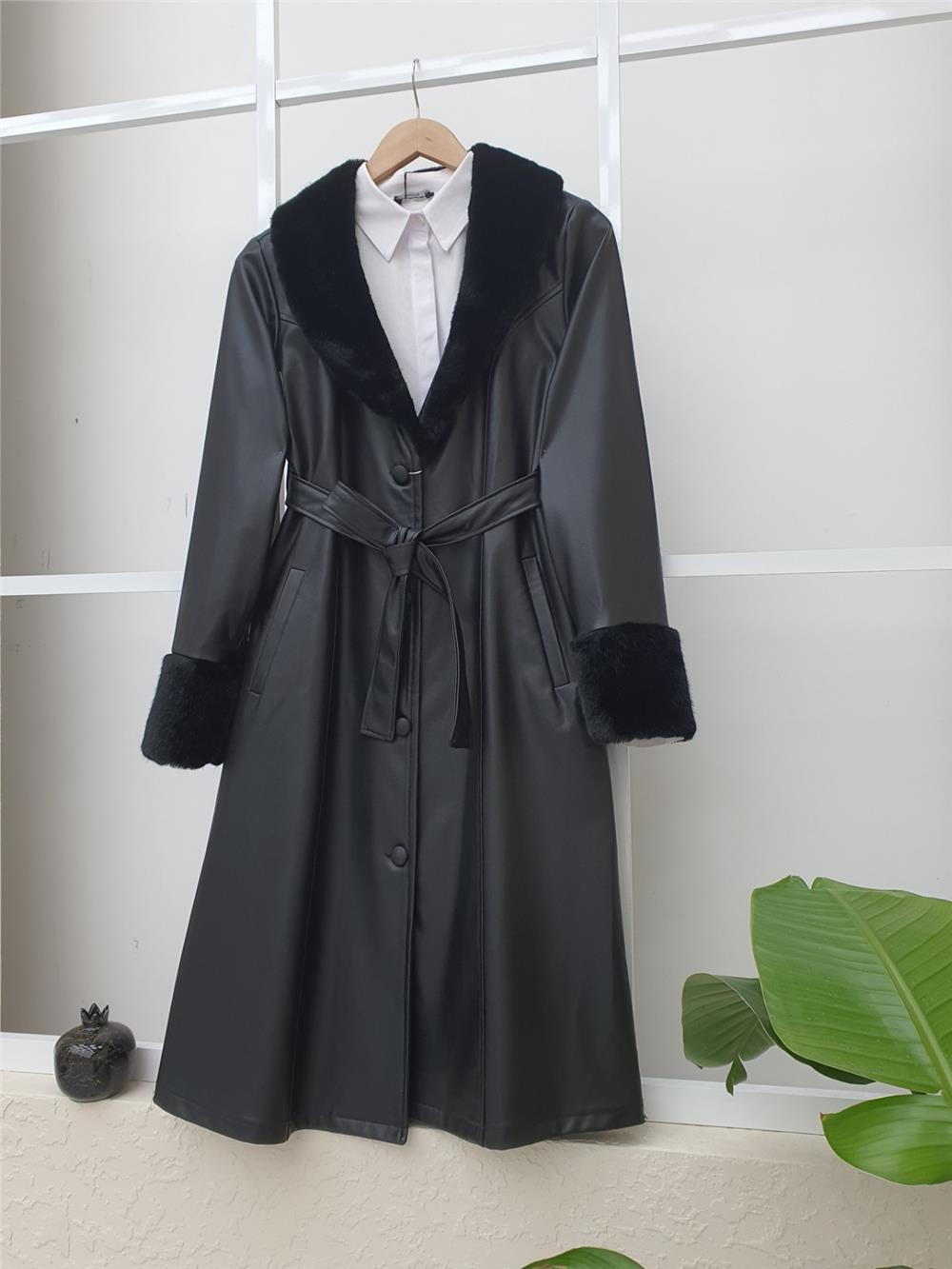 Yakası ve Kol Manşeti Soft Peluş Deri Kap -Siyah-197-4806-R01