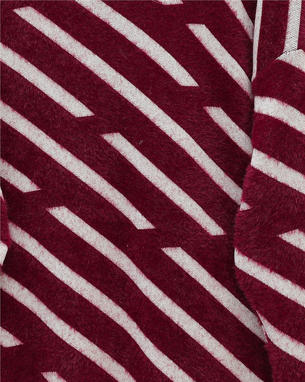 Yan Çizgili Sakallı Salaş Triko Kazak -Bordo-295-4530-R04