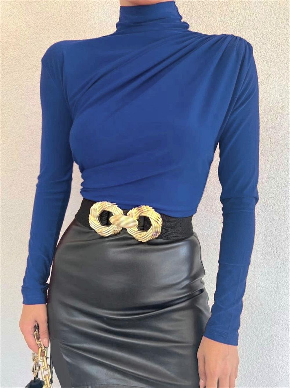Half Neck Pleated Sandy Blouse -Saxe-358-1530001-R10