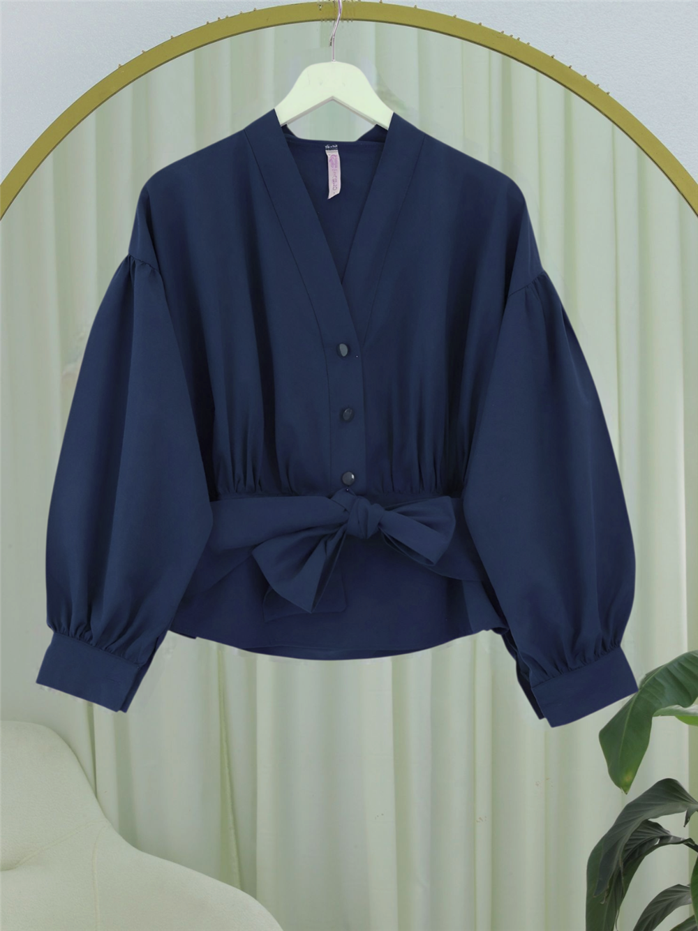 Yarım Düğmeli Beli Kuşaklı Poplin Gömlek -Laci-398-1049-R03