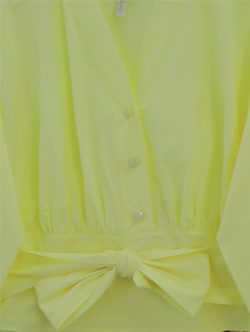 Yarım Düğmeli Beli Kuşaklı Poplin Gömlek -Açık Sarı-398-1049-R75