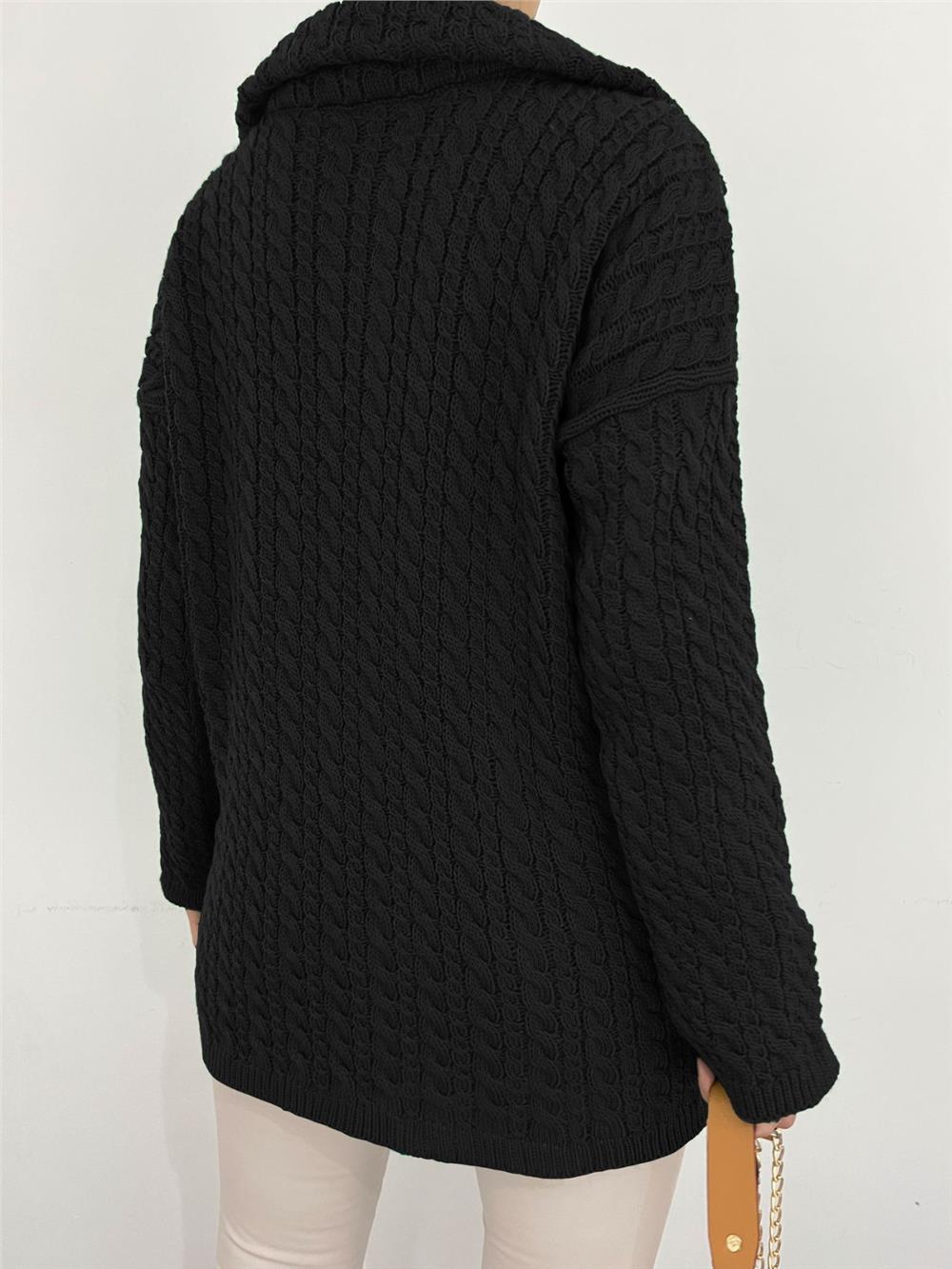 Half Zipper Turtleneck Winter Knitwear Sweater -Black-351-5148-R01