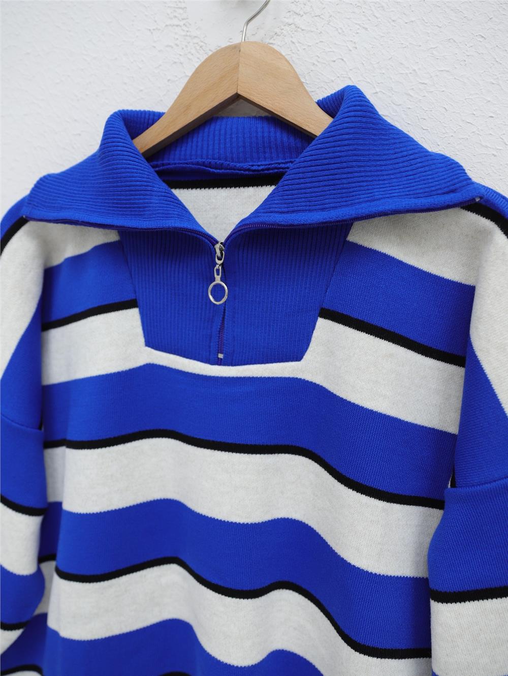 Half Zipper Turtleneck Knitwear Tunic -Sax-357-5210-R10