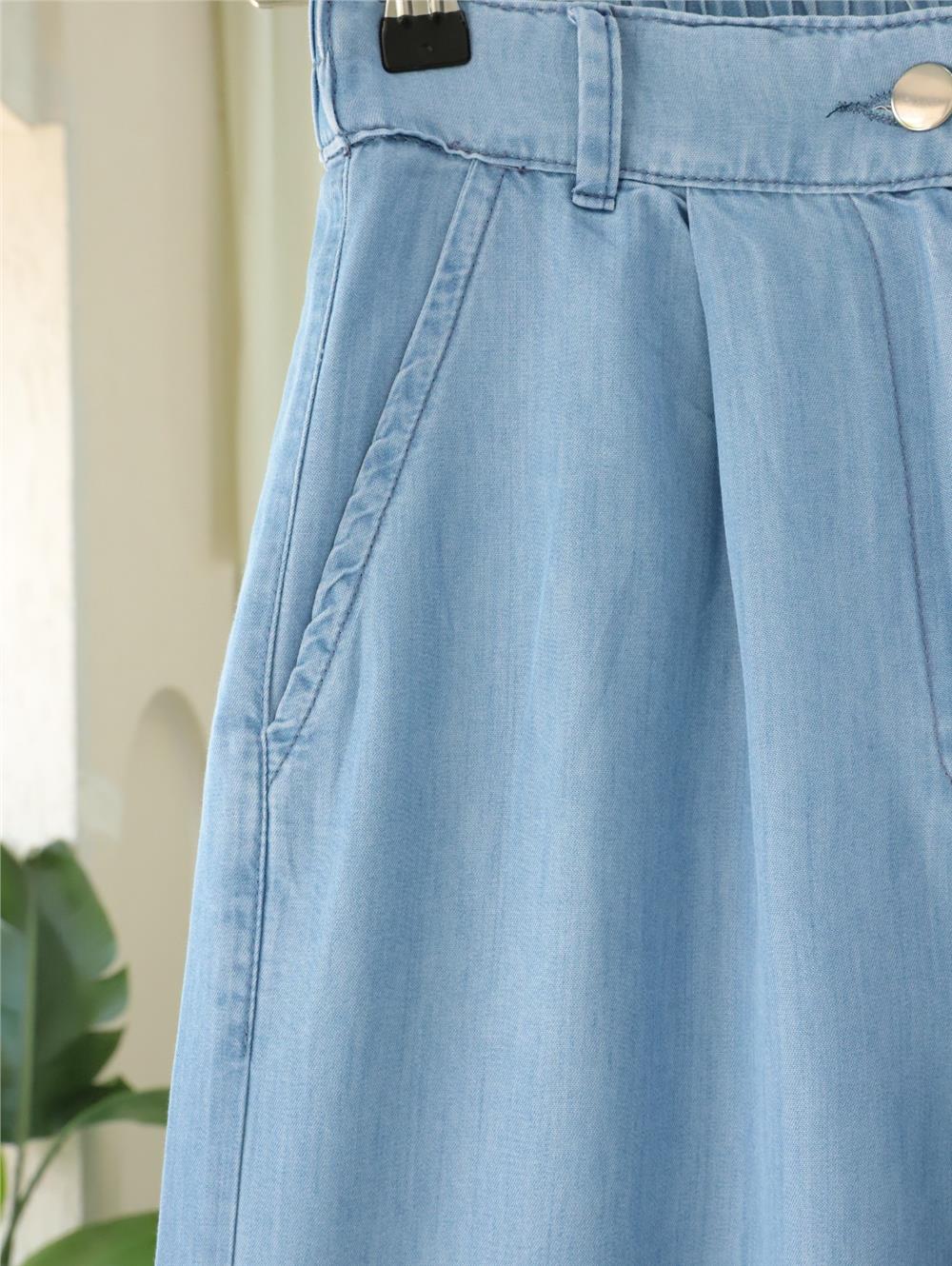 Yarım Lastikli Çift Cepli Bol Paça Kot Pantolon -Açık Mavi-417-16374-R25