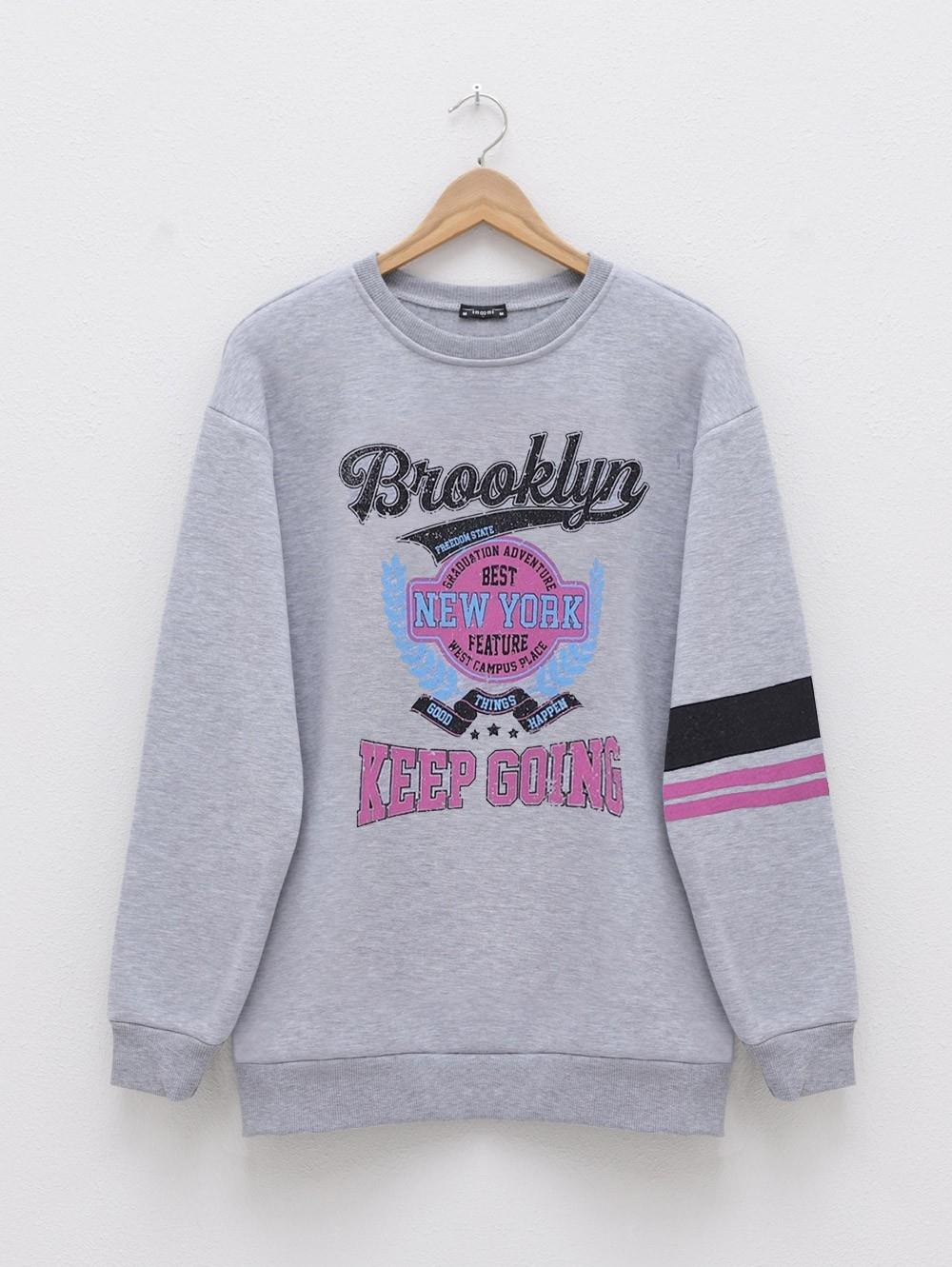 Text Printed 3 Thread Sweat - Gray-357-3042-R11