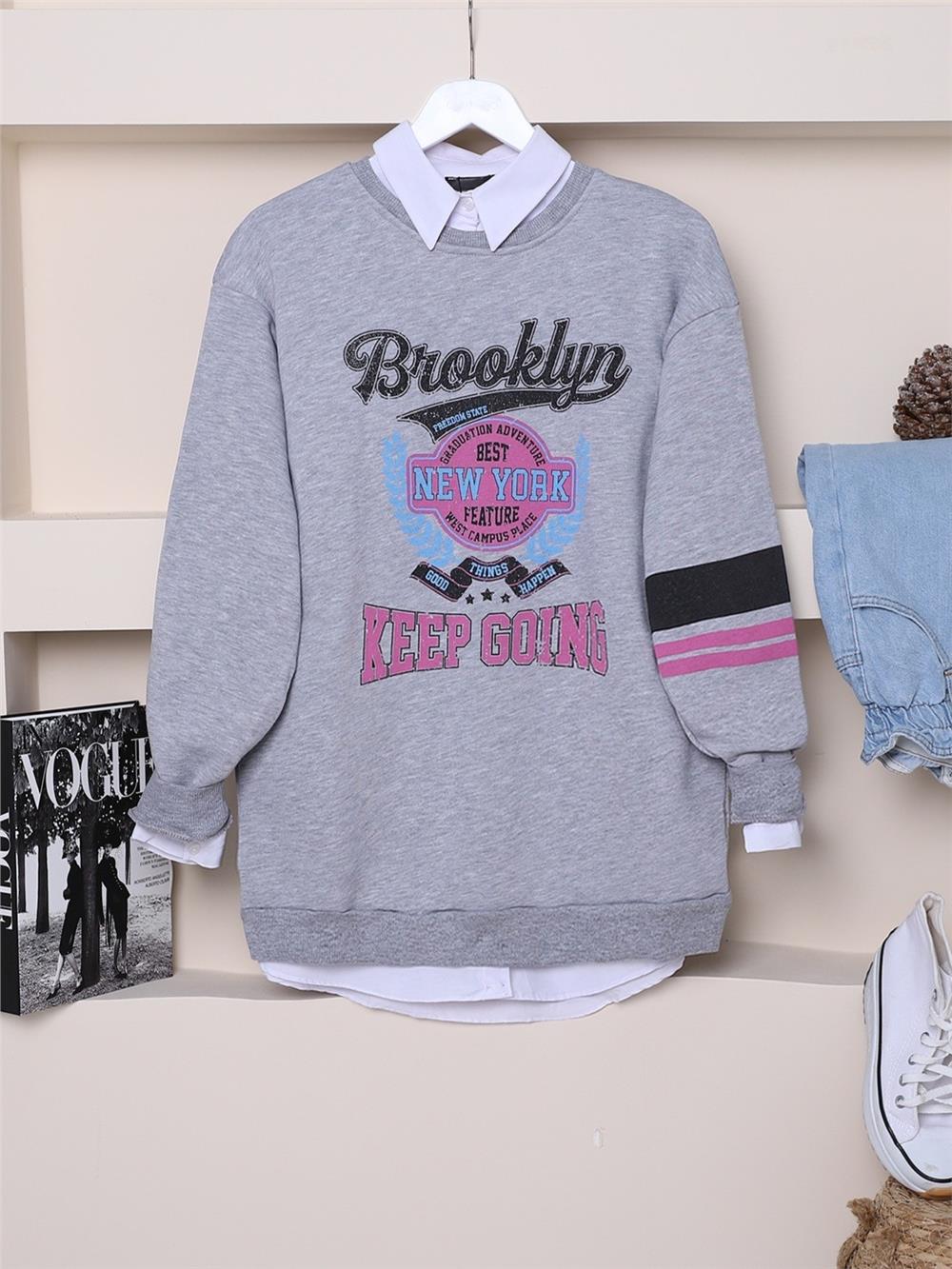 Text Printed 3 Thread Sweat - Gray-357-3042-R11
