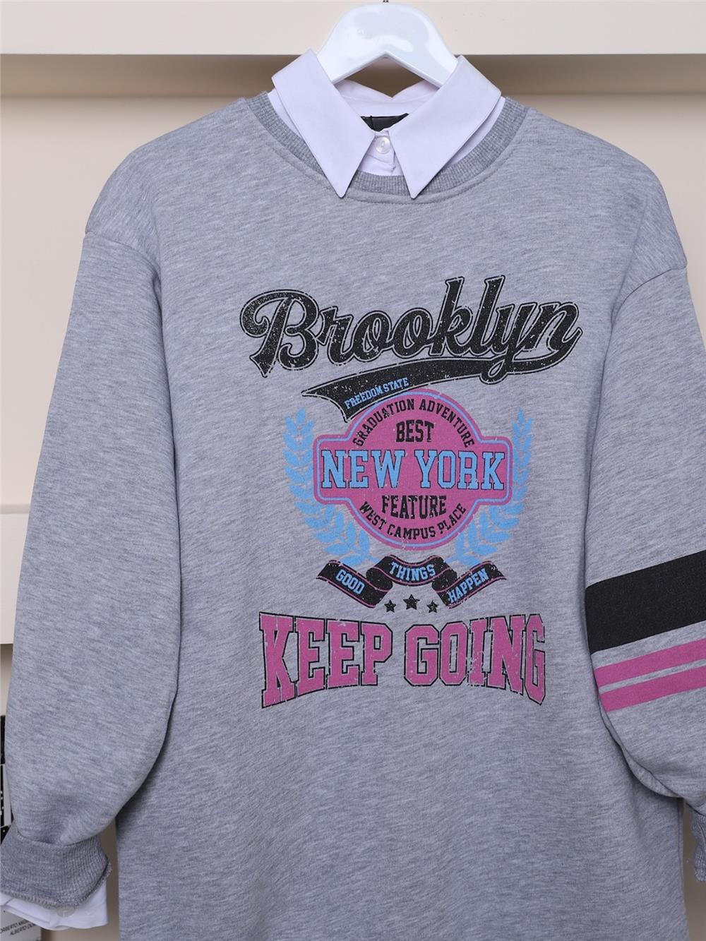 Text Printed 3 Thread Sweat - Gray-357-3042-R11