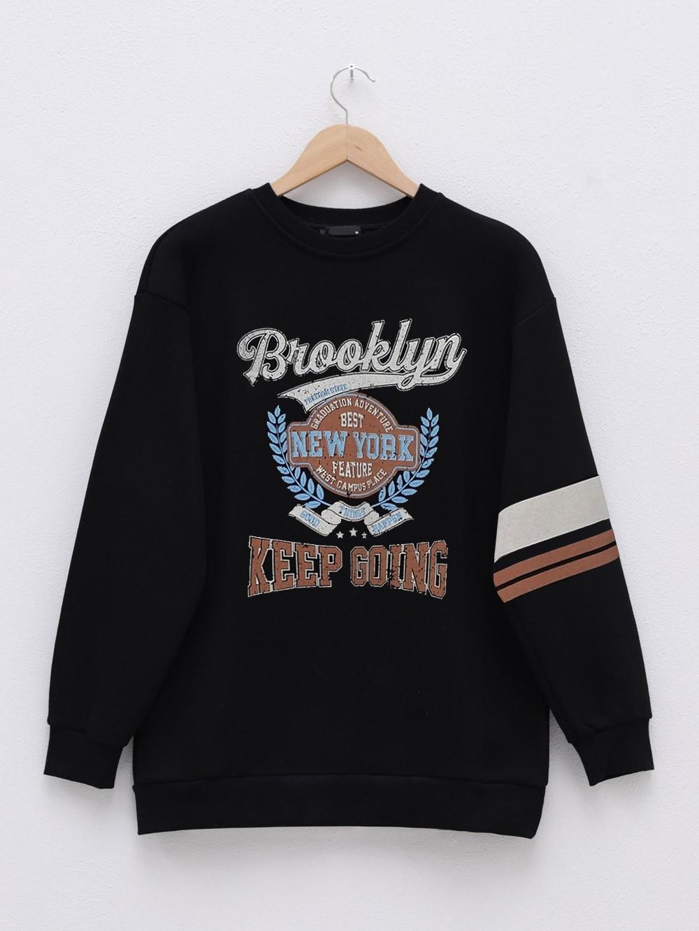 Text Printed 3 Thread Sweat - Black-357-3042-R01
