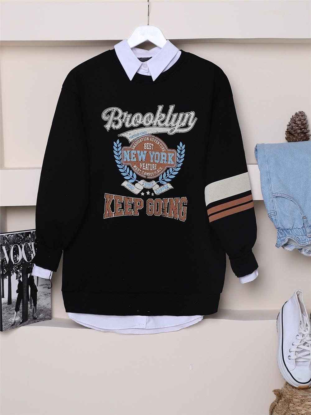 Text Printed 3 Thread Sweat - Black-357-3042-R01