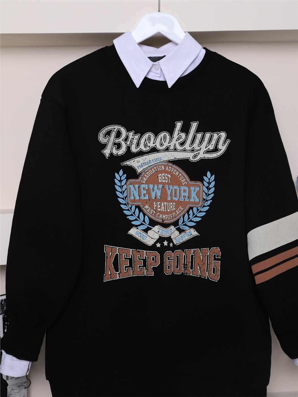 Text Printed 3 Thread Sweat - Black-357-3042-R01