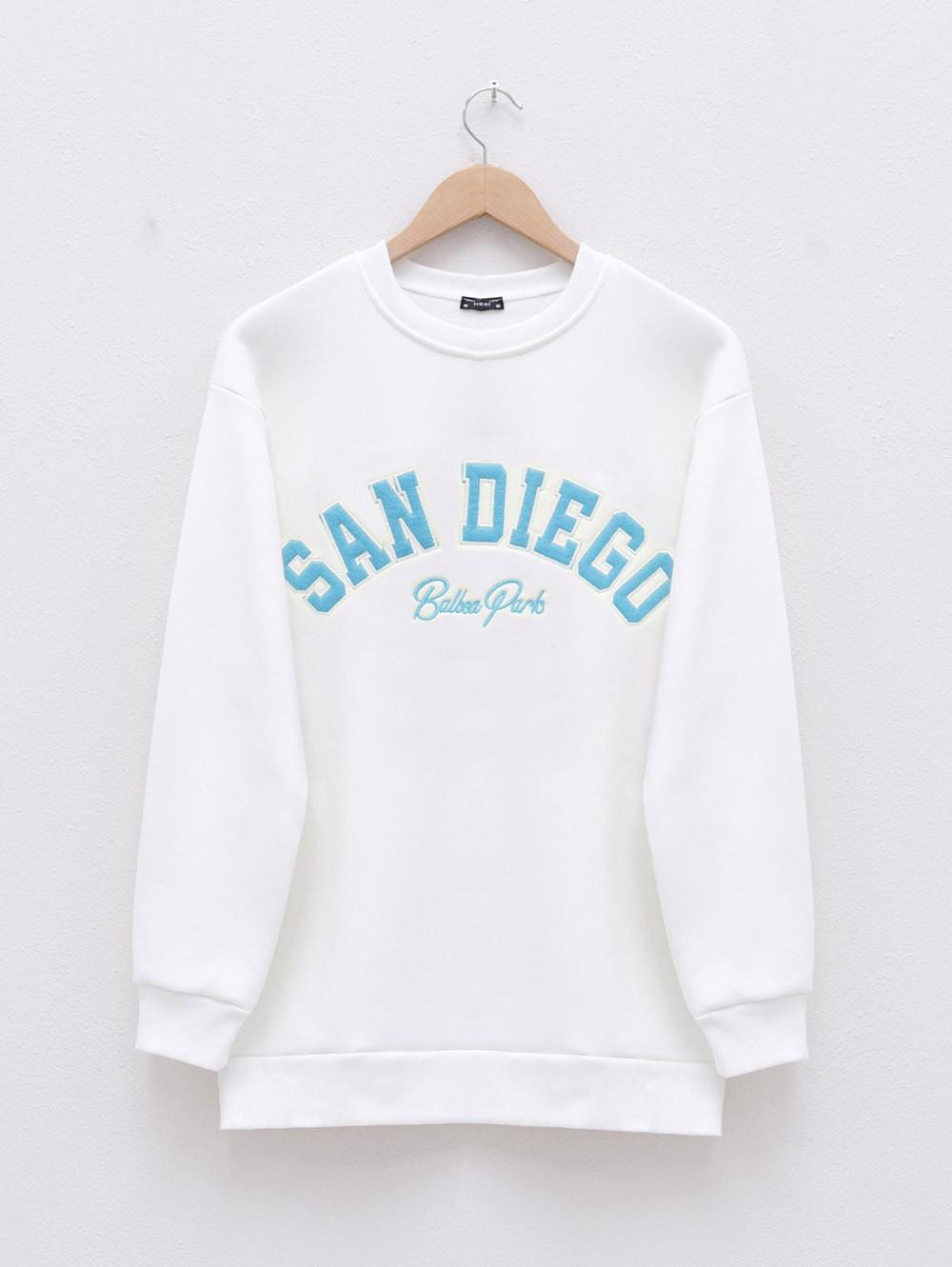 3 Thread Sweat with Text Embroidery -Ecru-357-3049-R07