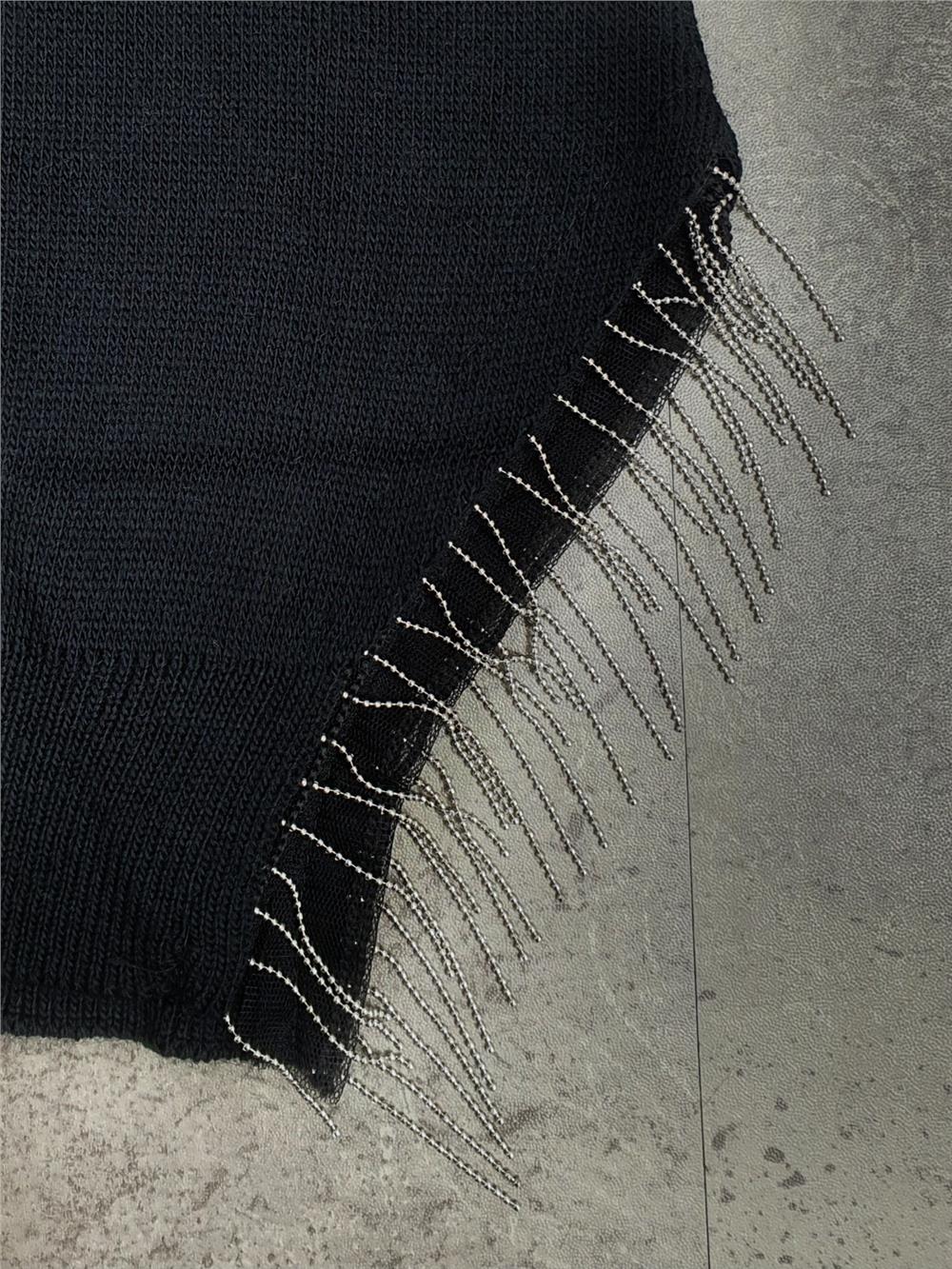 Slit Tassel Knitwear Sweater -Black-280-3009-R01