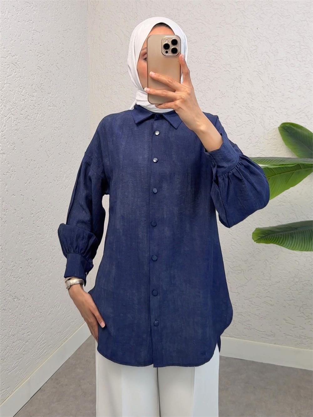 Yırtmaçlı Eteği Oval Kesim Gömlek -Laci-398-1011-R03