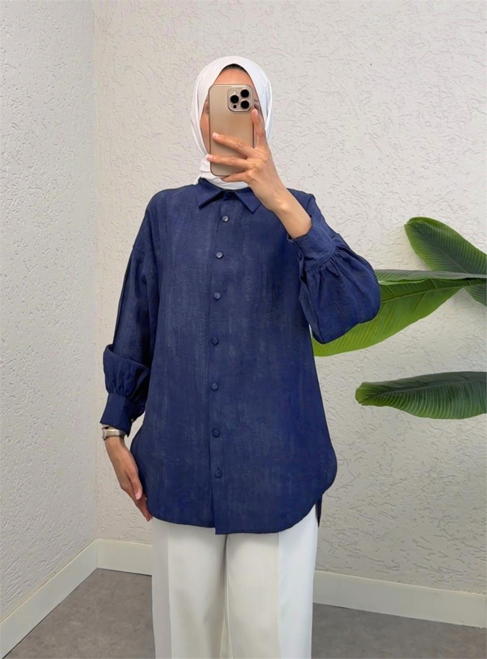 Yırtmaçlı Eteği Oval Kesim Gömlek -Laci-398-1011-R03