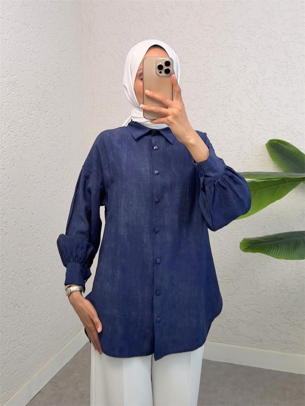 Yırtmaçlı Eteği Oval Kesim Gömlek -Laci-398-1011-R03