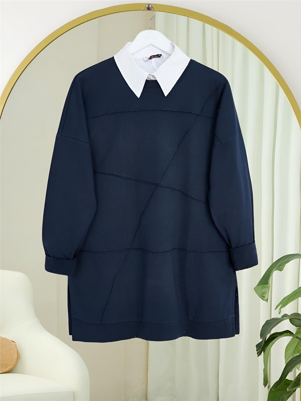 Yuvarlak Yaka Çimalı Yırtmaçlı Salaş Penye Tunik -Laci-419-0520-R03