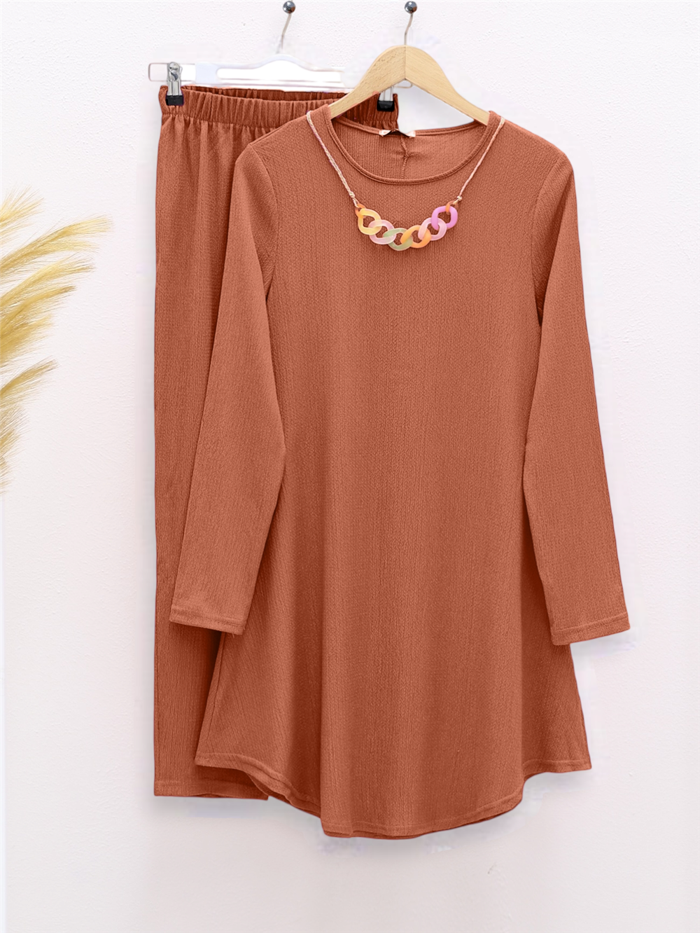 Round Neck Necklace Loose Crinkle Set -Brick color-186-416-R30