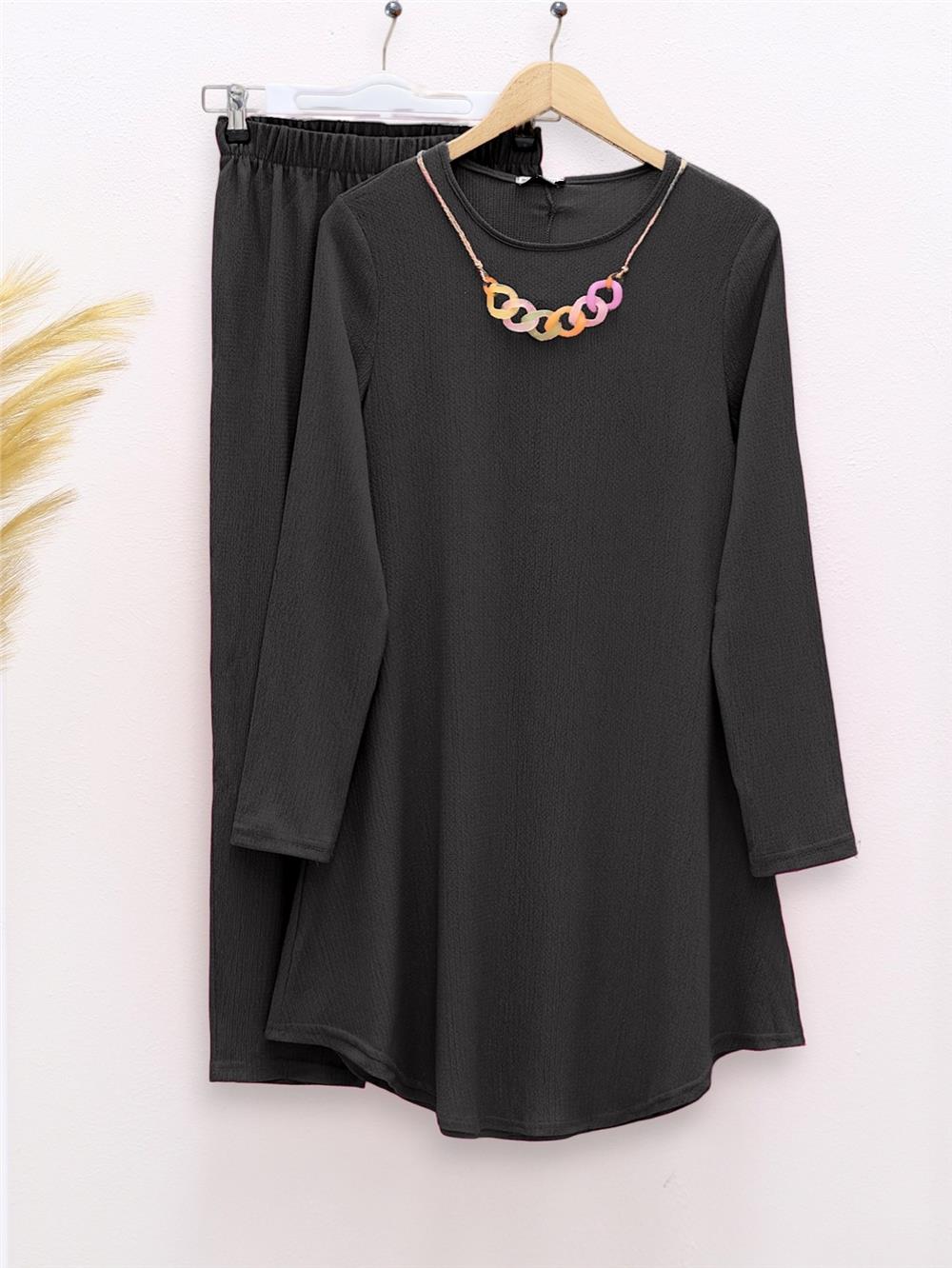 Round Neck Necklace Loose Crinkle Set -Black-186-416-R01