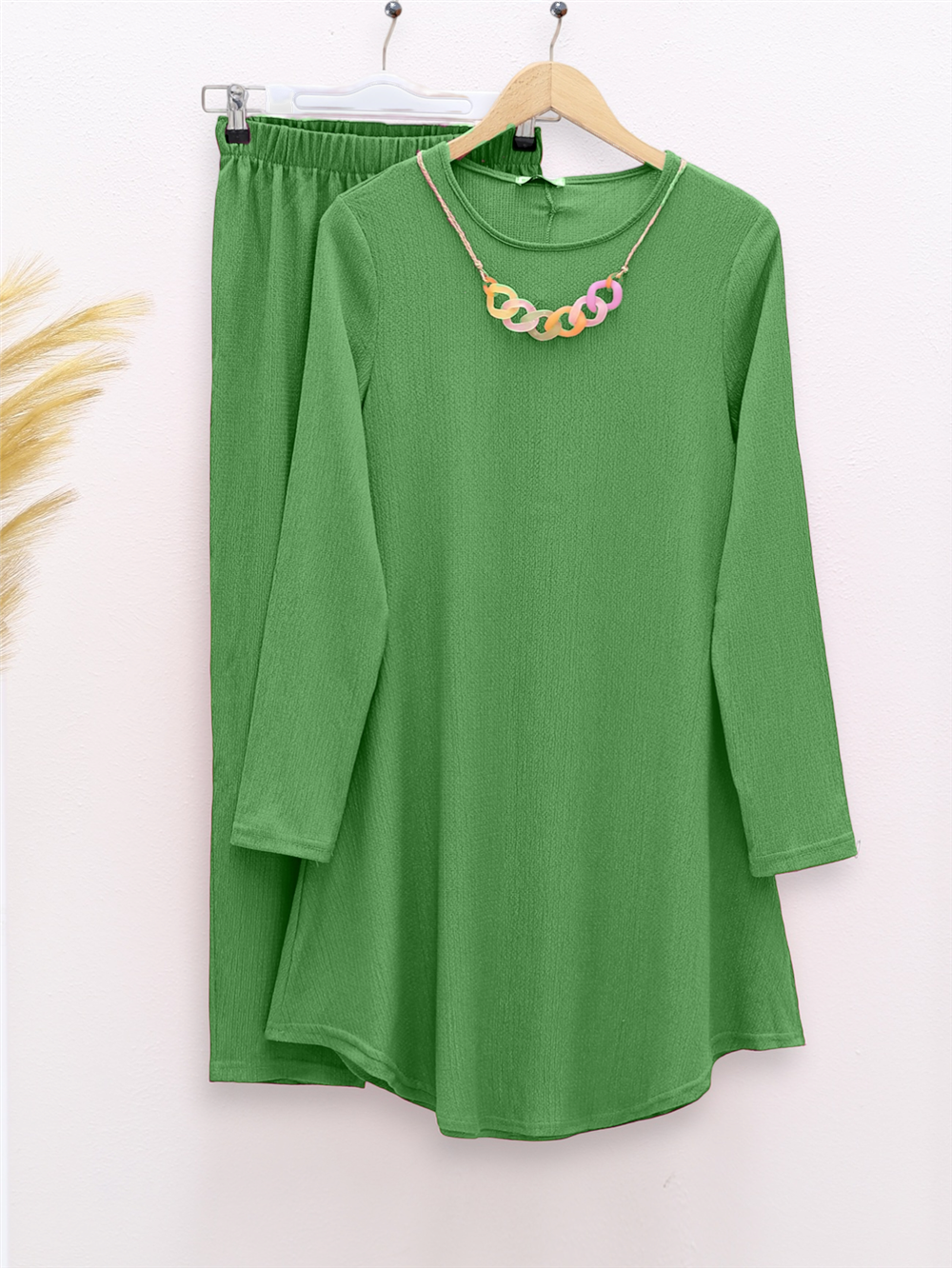 Round Neck Necklace Loose Crinkle Set -Green-186-416-R35