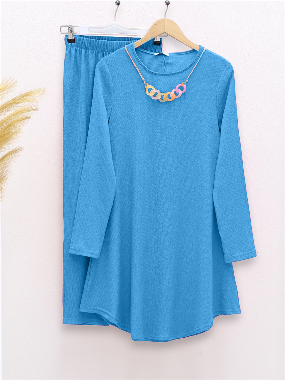 Round Neck Necklace Loose Crinkle Set -Blue-186-416-R31