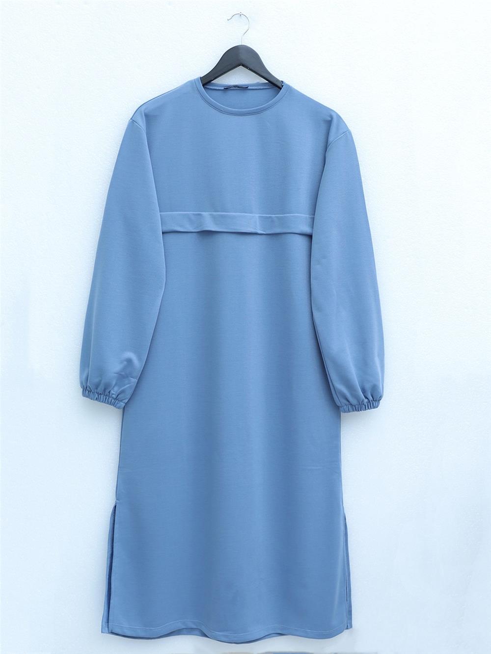 Round Neck Top Long Two Thread Combed Cotton Suit - Baby Blue-349-6001-R32