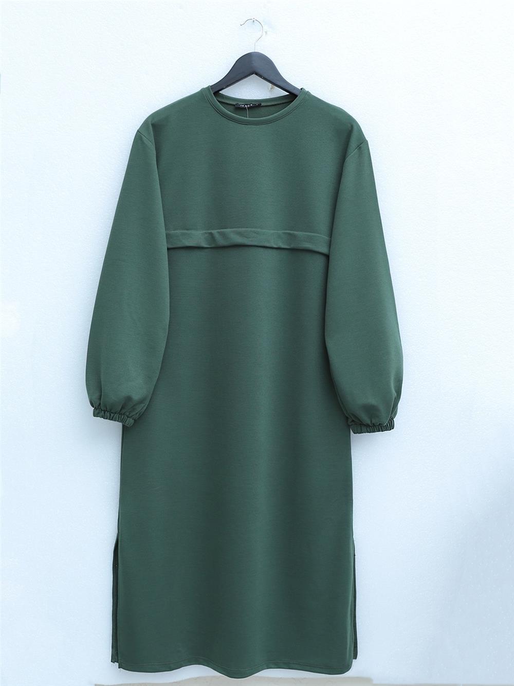 Round Neck Top Long Two Thread Combed Cotton Suit - Khaki-349-6001-R05