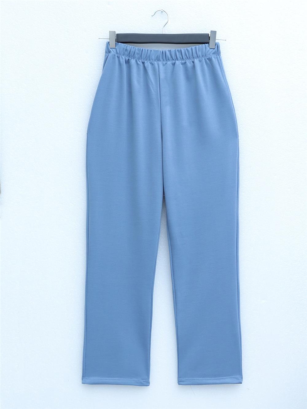 Round Neck Top Long Two Thread Combed Cotton Suit - Baby Blue-349-6001-R32