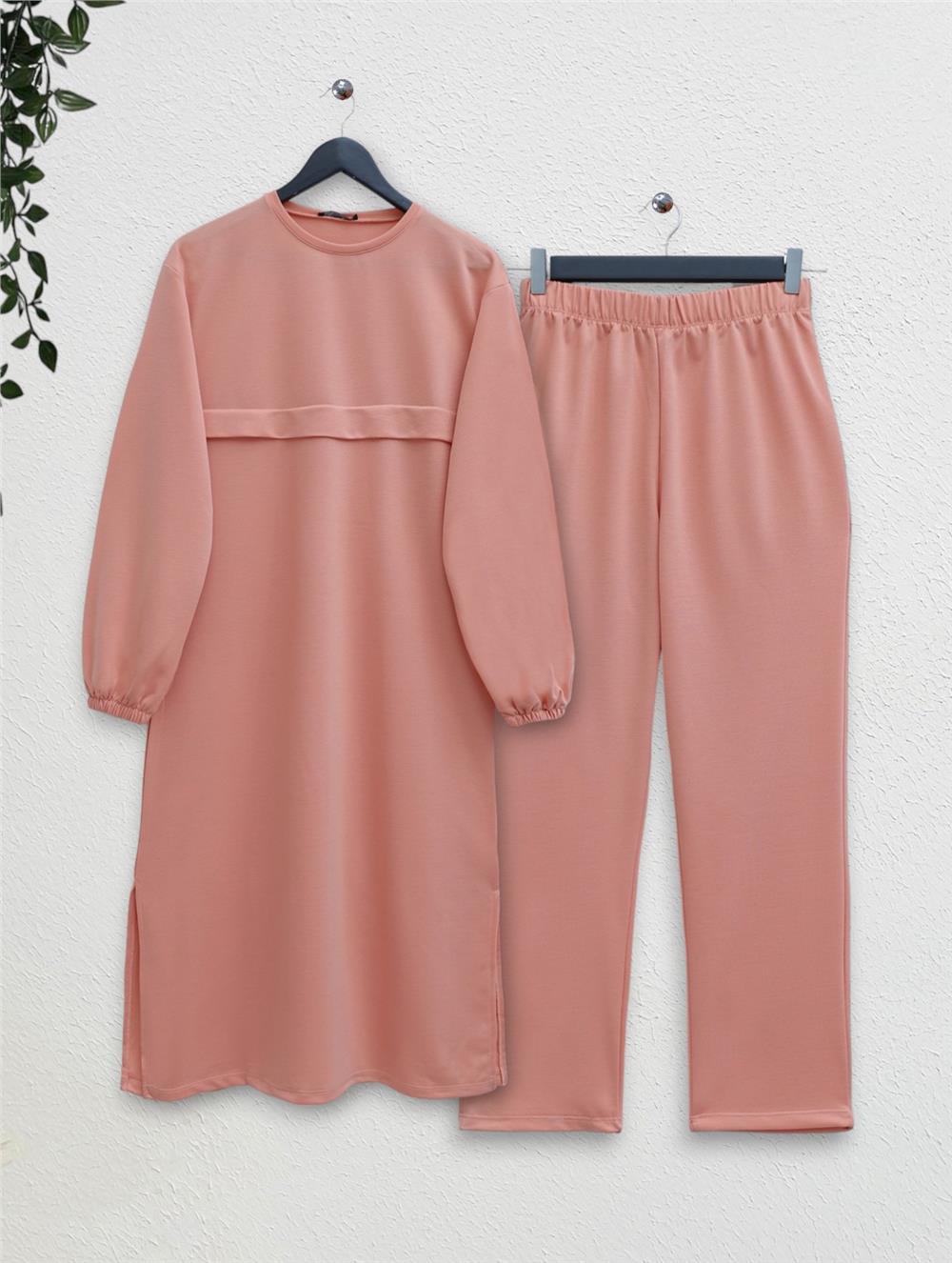 Round Neck Top Long Two Thread Combed Cotton Suit -Yavruağzı-349-6001-R77