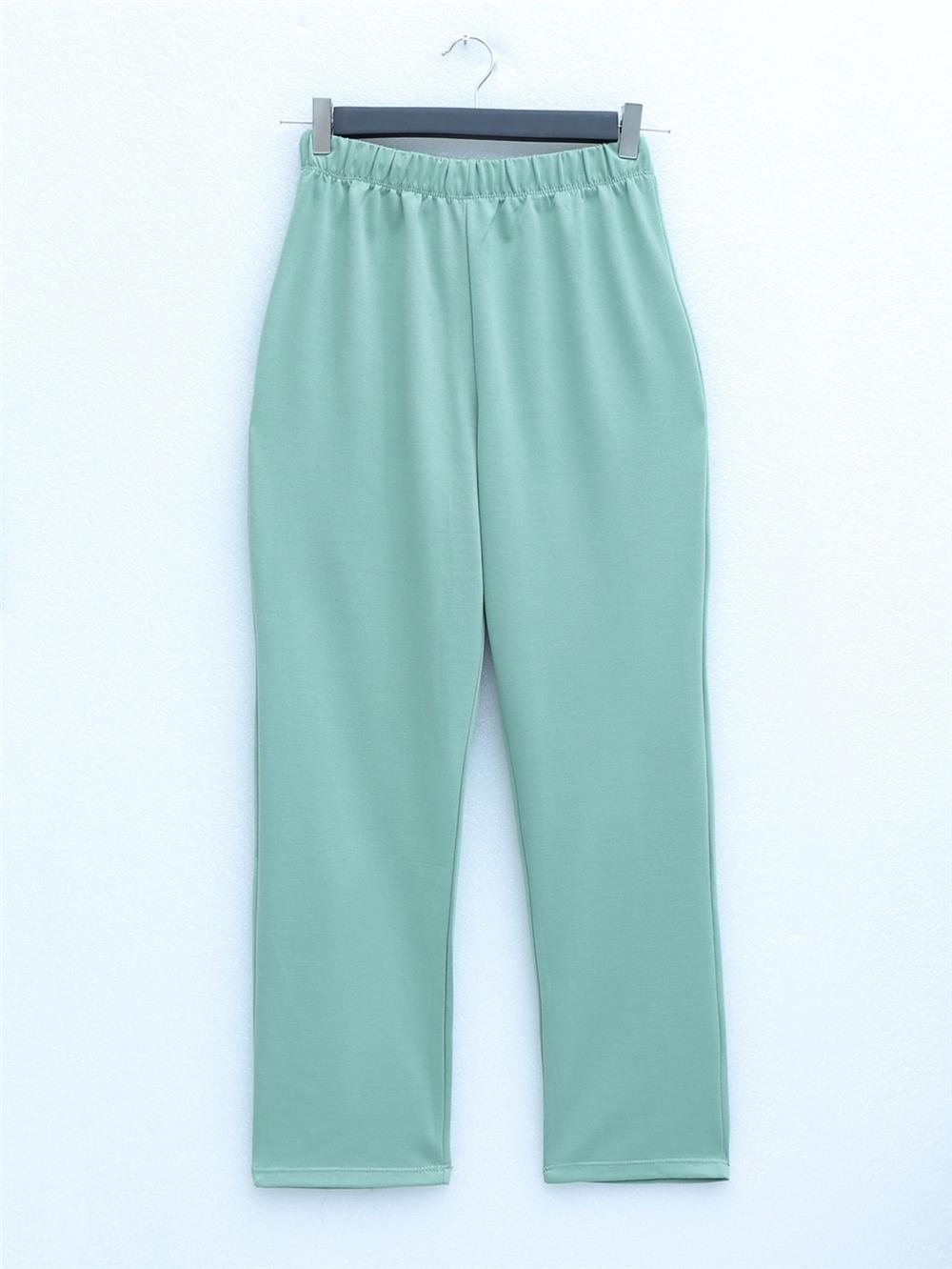 Round Neck Top Long Two Thread Combed Cotton Suit - Water Green-349-6001-R36