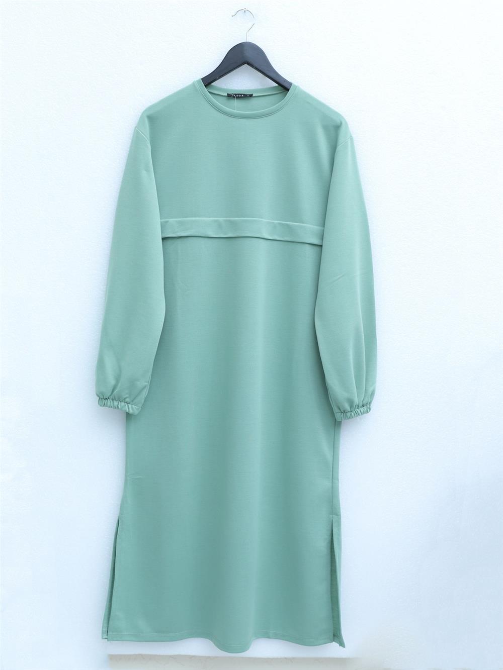Round Neck Top Long Two Thread Combed Cotton Suit - Water Green-349-6001-R36