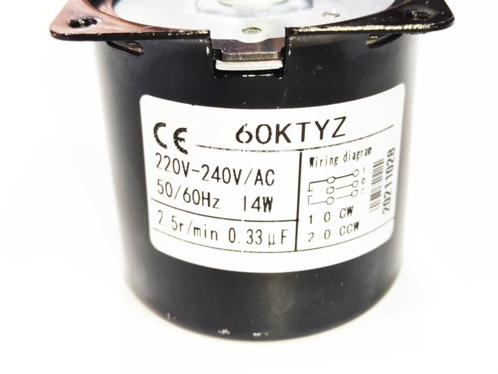 60KTYZ 14W 2,5Rpm Senkron Motor- Döner, Kuluçka, Kızartma, Buz Makineleri İçin