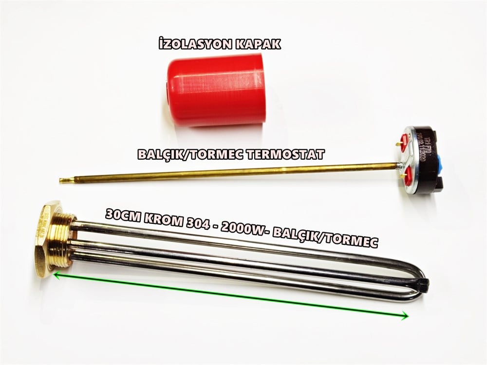 Güneş Enerji Isıtıcı Rezistansı 30cm Krom 2000W+Termostat+Kapak