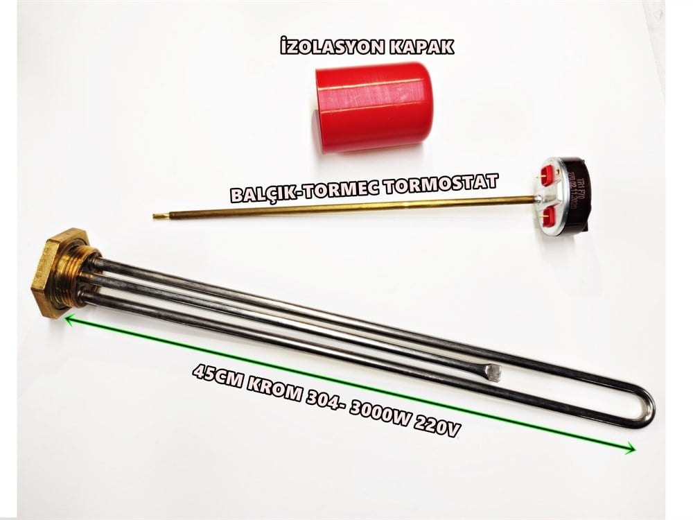 Güneş Enerji Isıtıcı Rezistansı 40cm Krom 3000W+Termostat+Kapak