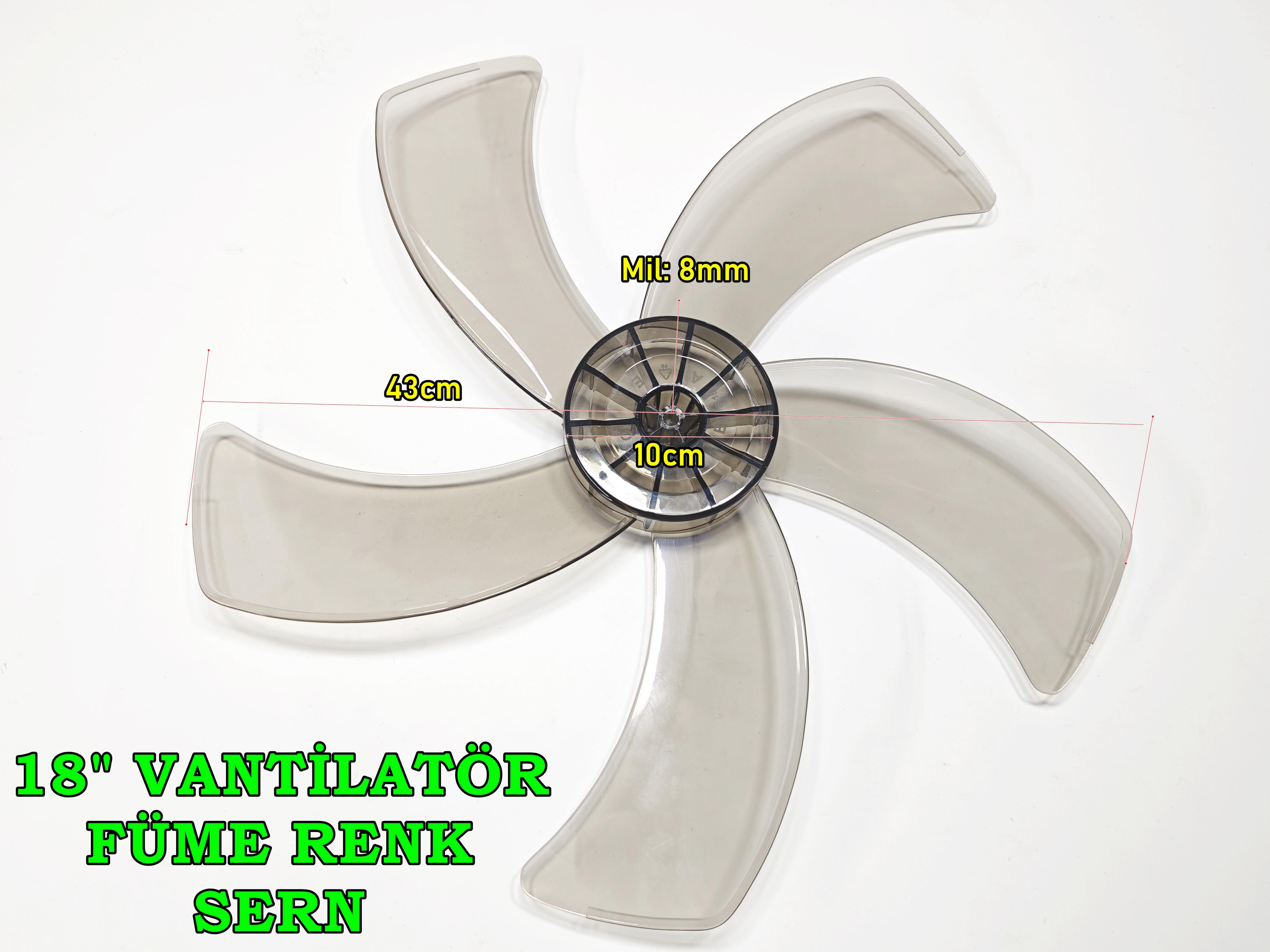 Vantilatör Pervanesi 18 inç 5 Kanat 43cm Füme Renk PLS 8mm