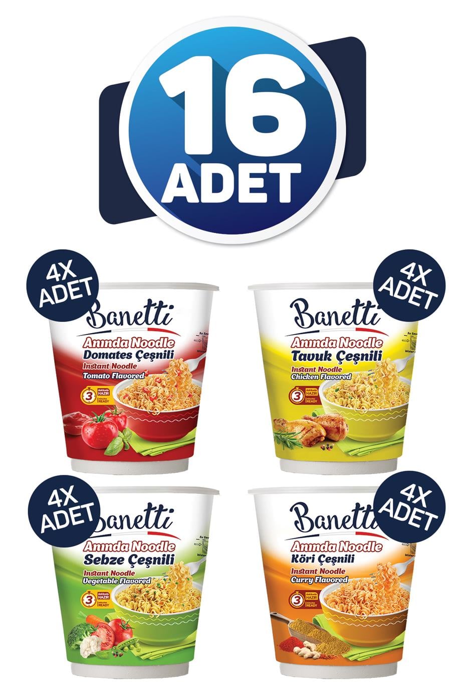 Banetti Bardak Noodle Karışık 16 Adet