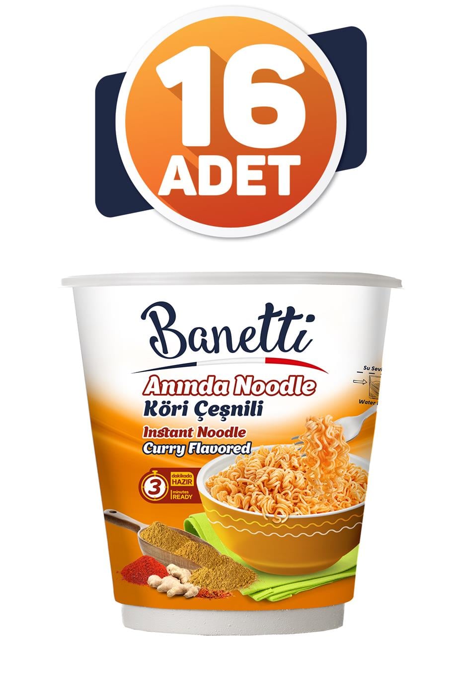 Banetti Bardak Noodle Köri Çeşnili 16 Adet