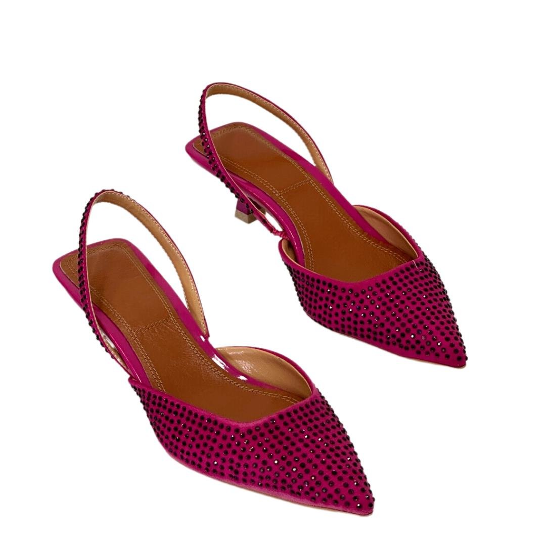Gerçek Taşlı Arkası Açık 6 Cm Topuklu Stiletto