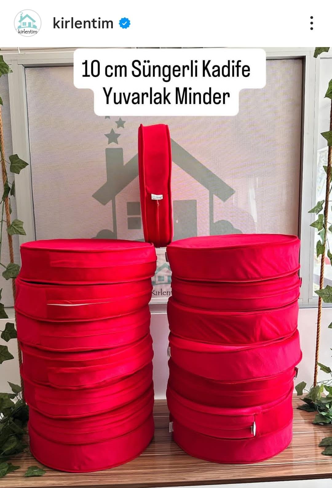 10 CM SÜNGERLİ - DÜZ KIRMIZI KADİFE - YUVARLAK MİNDER