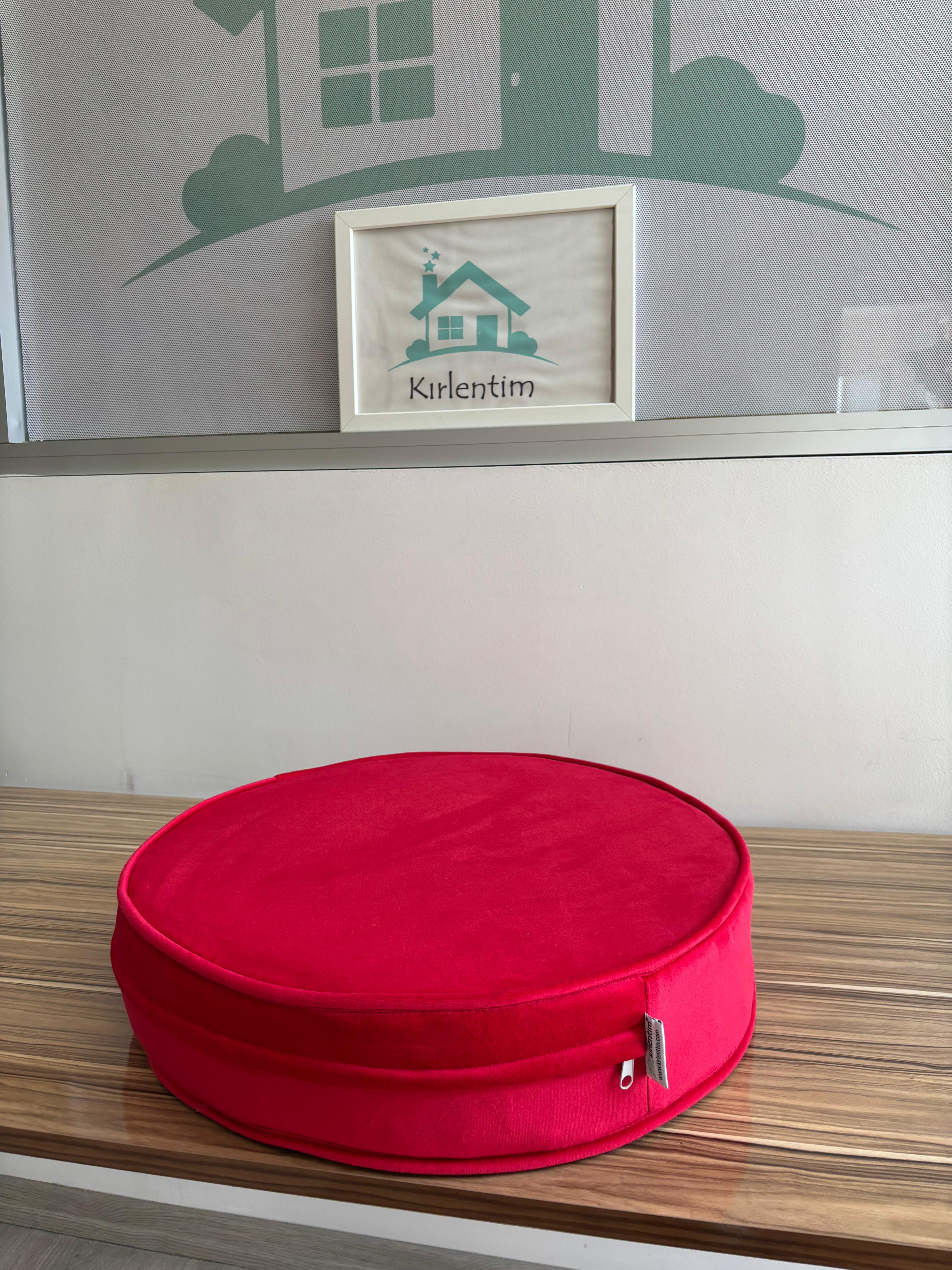 10 CM SÜNGERLİ - DÜZ KIRMIZI KADİFE - YUVARLAK MİNDER