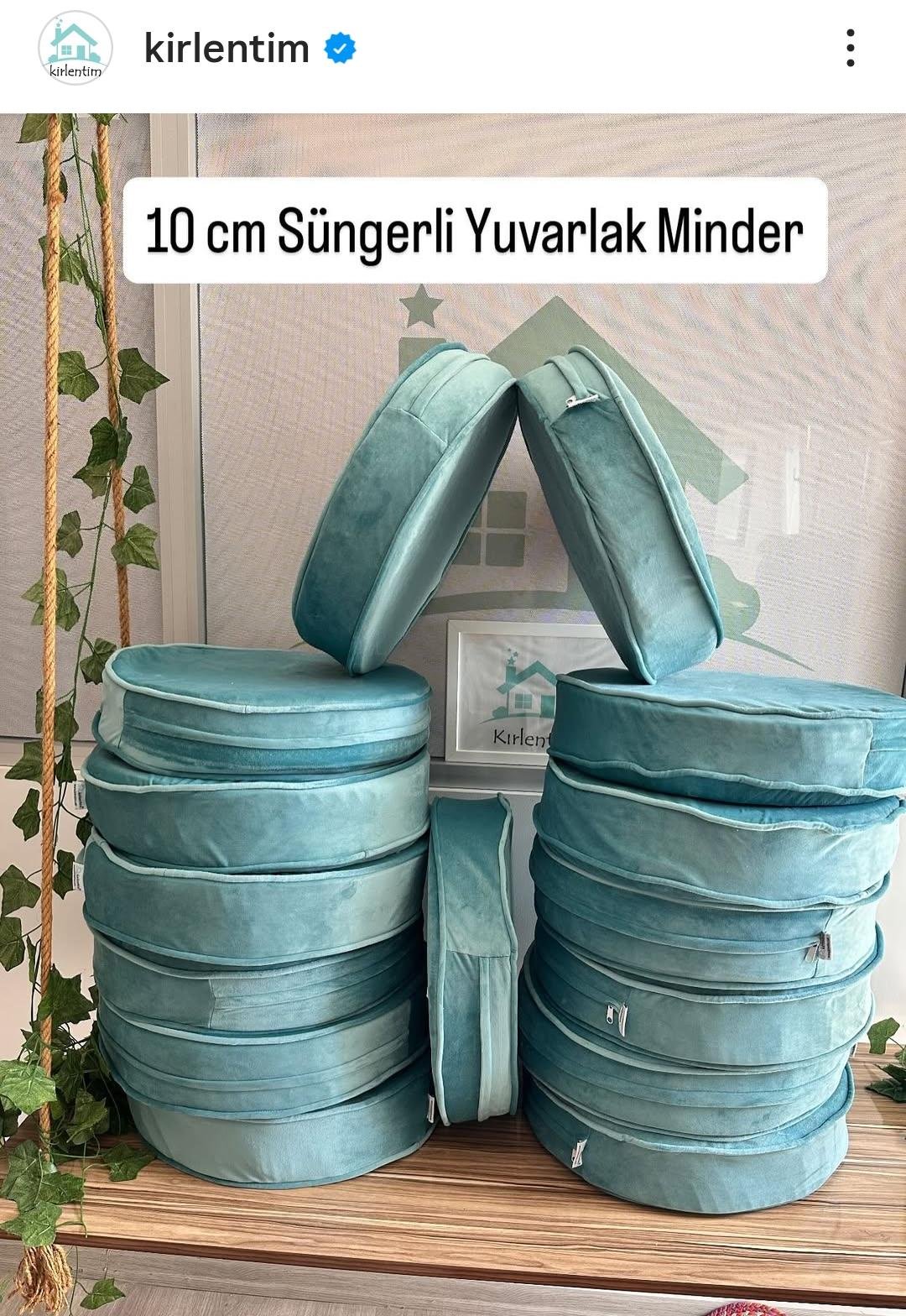 10 CM SÜNGERLİ - DÜZ TURKUAZ KADİFE - YUVARLAK MİNDER