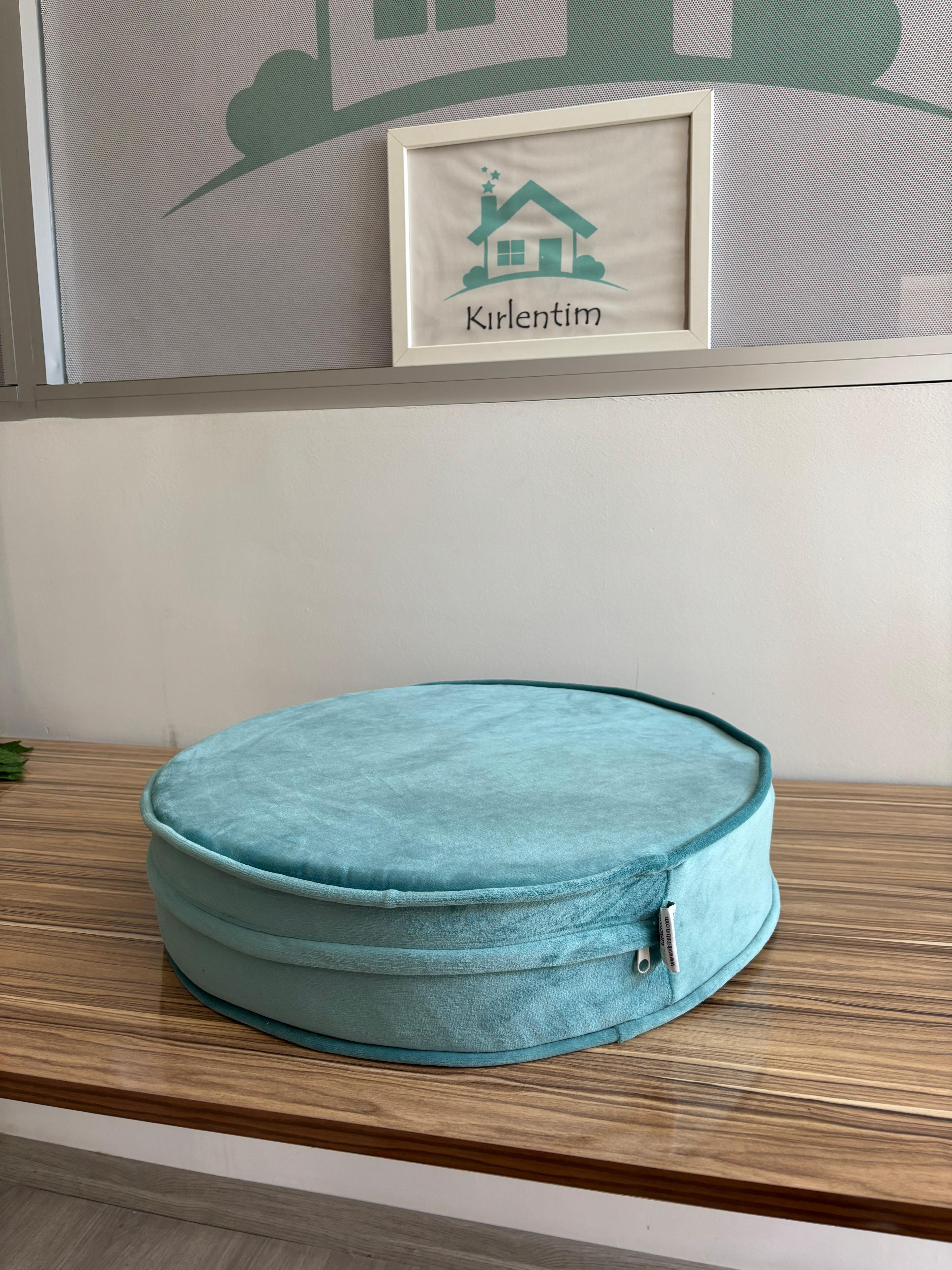 10 CM SÜNGERLİ - DÜZ TURKUAZ KADİFE - YUVARLAK MİNDER