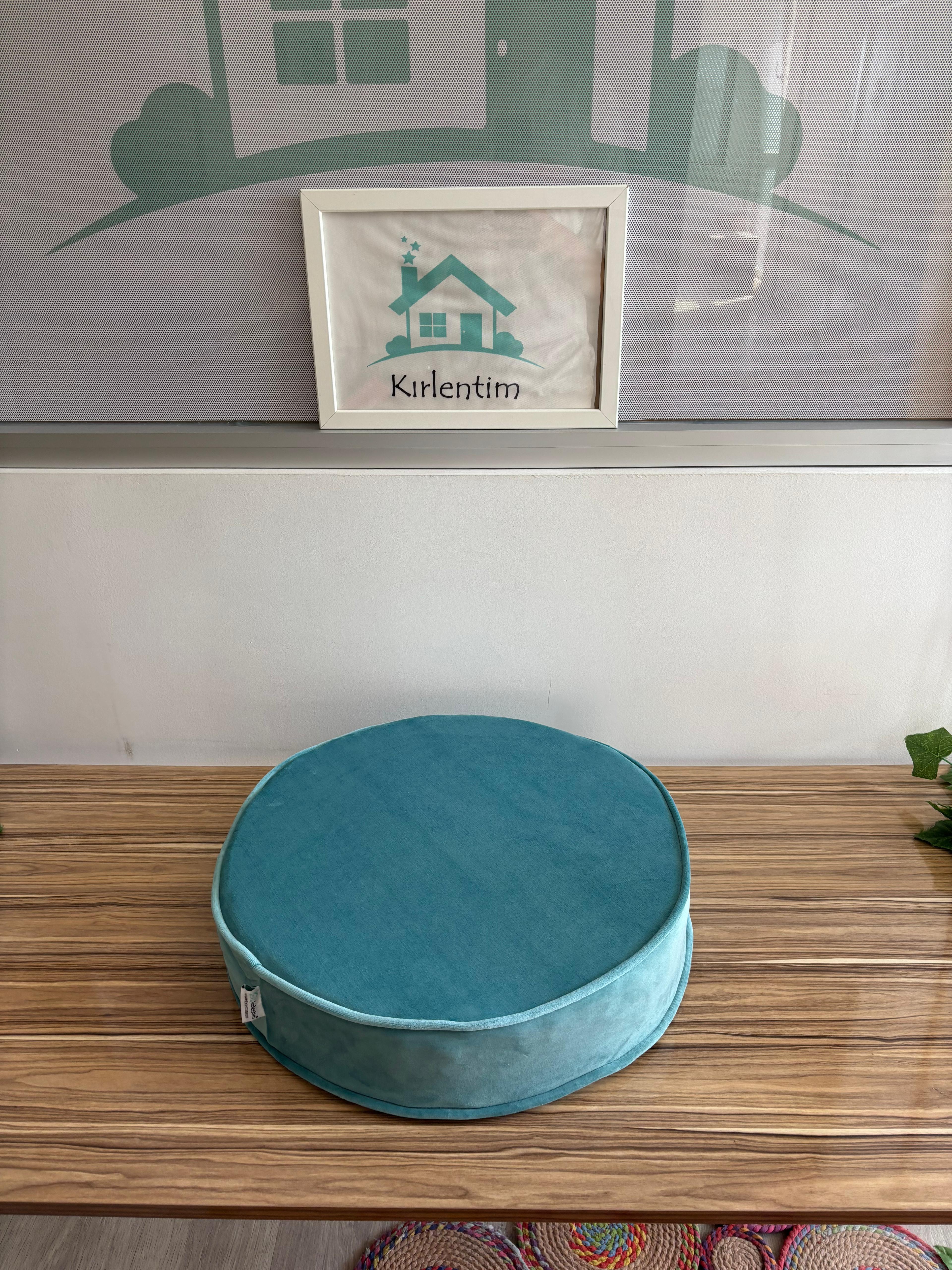 10 CM SÜNGERLİ - DÜZ TURKUAZ KADİFE - YUVARLAK MİNDER