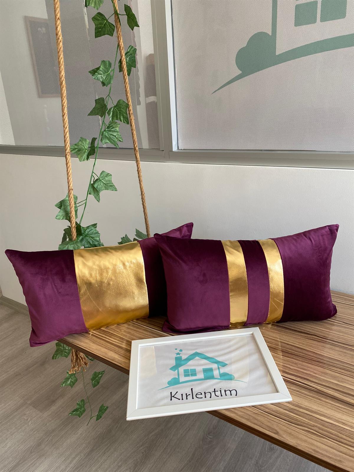 BORDO KADİFE ORTADA İKİ İNCE DÜZ GOLD VARAK BASKILI-5030
