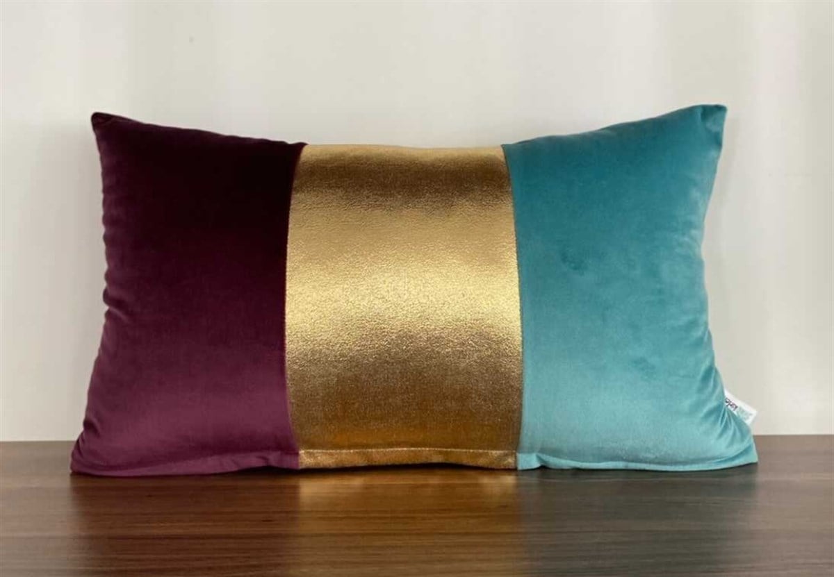 BORDO TURKUAZ KADİFE ORTADA DÜZ GOLD VARAK BANT-5030