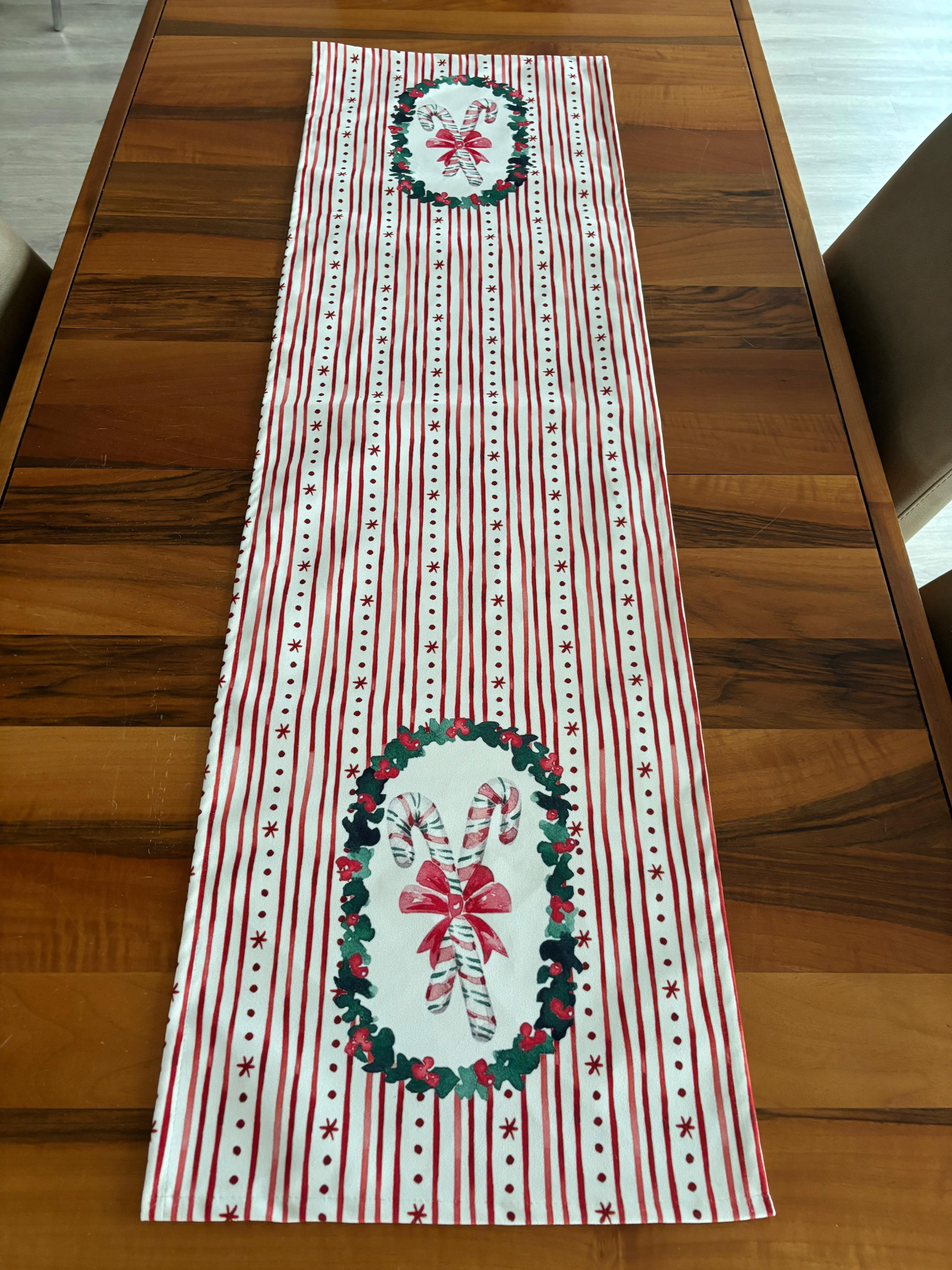 H1260 PEMBE ÇİZGİLİ ÇELENK İÇİNDE RENKLİ BASTON FİYONK KIRLENT RUNNER 3LÜ KOMBİN SET